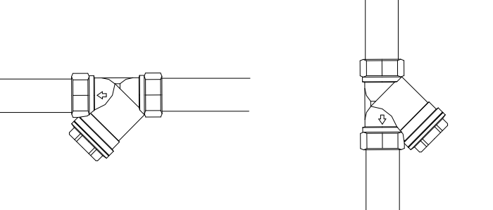 Правильная установка фильтра в вертикальном и горизонтальном положении.